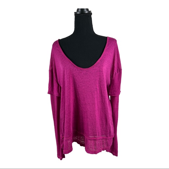 Free People OB537914 Top Relaxed Wild Aster Pink Size M - Picture 2 of 5